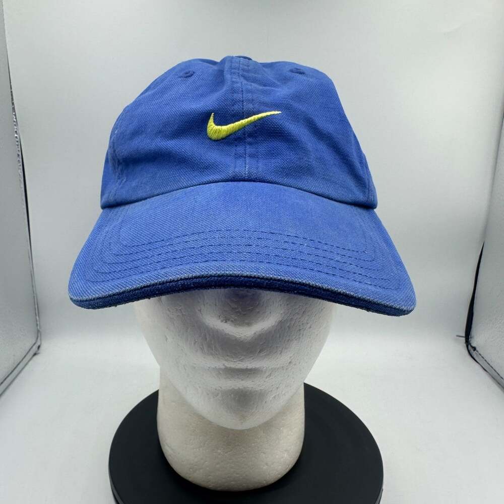 Vintage Nike Hat Strapback Blue Yellow Center Swoosh 90's Canvas Cotton